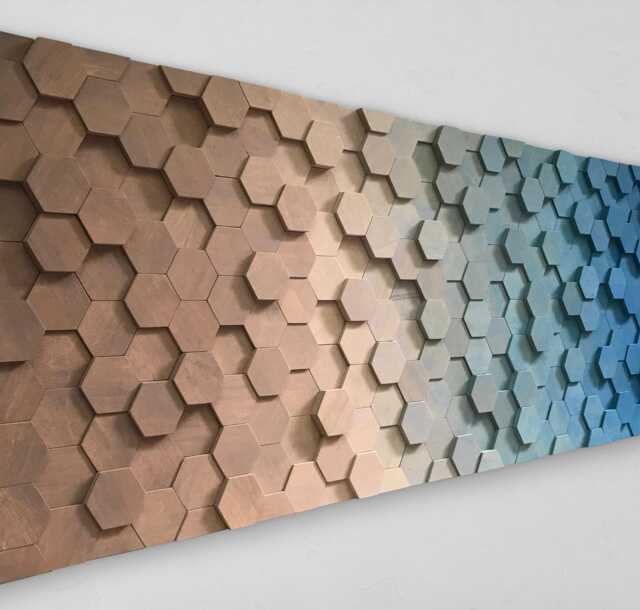 Handmade Hexagon Wood Wall Art - Ombre Mosaic Decor - image 1