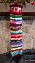 Hand Knit Christmas Stocking Personalized Mom Red Hearts Stripes Rag Series By Santa's Works - thumbnail 2