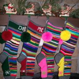 Hand Knit Christmas Stocking Personalized Mom Red Hearts Stripes Rag Series By Santa's Works - thumbnail 4