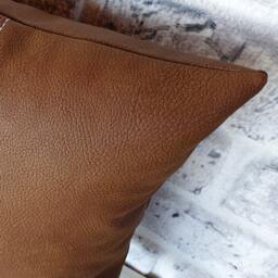 Faux Leather & Linen Lumbar Pillow Cover Modern Scandinavian Decor - thumbnail 4