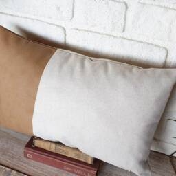 Faux Leather & Linen Lumbar Pillow Cover Modern Scandinavian Decor - thumbnail 3