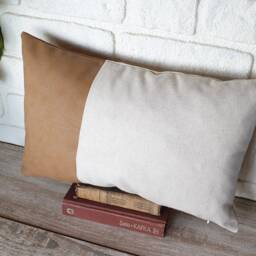 Faux Leather & Linen Lumbar Pillow Cover Modern Scandinavian Decor - thumbnail 2