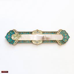 Long Skinny Mirror Turquoise Gold - Peruvian Wall For Hallway Reverse Painted Glass Tall Narrow 35.4 - thumbnail 2