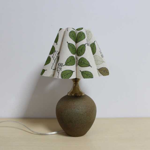 Handmade Ceramic Table Lamp Green Leaf Lampshade, Copper Base - image 1