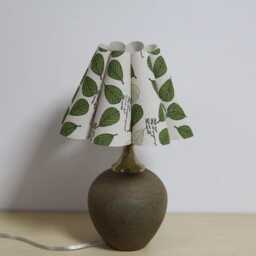 Handmade Ceramic Table Lamp Green Leaf Lampshade, Copper Base - thumbnail 3