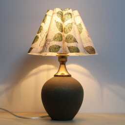 Handmade Ceramic Table Lamp Green Leaf Lampshade, Copper Base - thumbnail 4