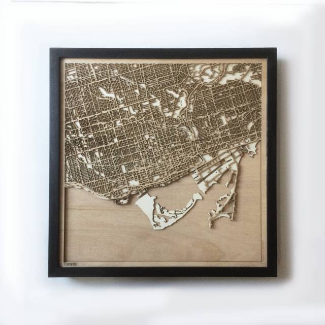 Laser Cut Wood Map - Toronto Streets, Framed Minimalist Wall Art - image 1