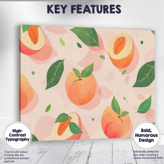 Pastel Peach Fruit Botanical Repeat Pattern Canvas Wall Art Print Decor Picture Ready To Hang - image 1