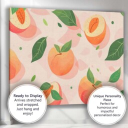 Pastel Peach Fruit Botanical Repeat Pattern Canvas Wall Art Print Decor Picture Ready To Hang - thumbnail 3