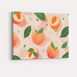 Pastel Peach Fruit Botanical Repeat Pattern Canvas Wall Art Print Decor Picture Ready To Hang - thumbnail 4