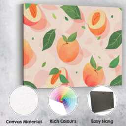 Pastel Peach Fruit Botanical Repeat Pattern Canvas Wall Art Print Decor Picture Ready To Hang - thumbnail 2