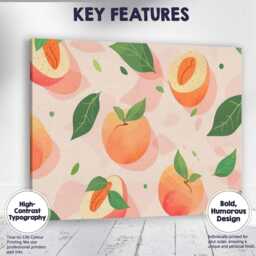 Pastel Peach Fruit Botanical Repeat Pattern Canvas Wall Art Print Decor Picture Ready To Hang - thumbnail 1