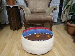 Kilim Pouf Ottoman 20x8 Inches Turkish Vintage Poufs Floor Pillow Cover Oversize Anatolian Cicim