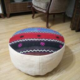 Kilim Pouf Ottoman 20x8 Inches Turkish Vintage Poufs Floor Pillow Cover Oversize Anatolian Cicim - thumbnail 3