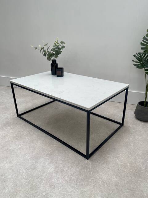 Marble Coffee Table Matte Black Frame - image 1