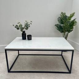 Marble Coffee Table Matte Black Frame - thumbnail 2