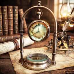 Personalized Antique Brass Desk Clock & Compass - Engraved Gift Set - thumbnail 2