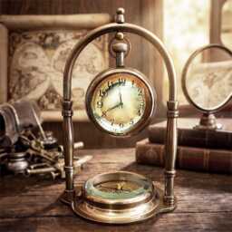 Personalized Antique Brass Desk Clock & Compass - Engraved Gift Set - thumbnail 4