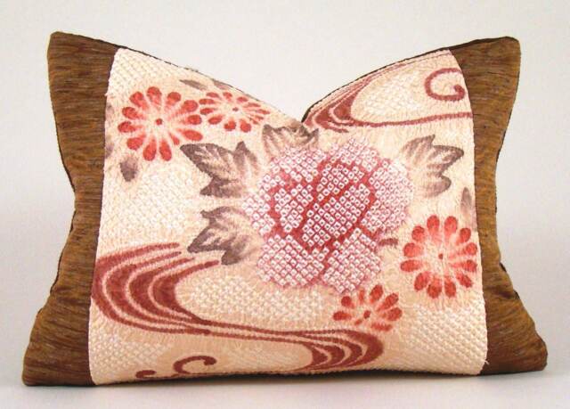 Silk Shibori Lumbar Pillow Cover Upcycled Vintage Kimono - image 1