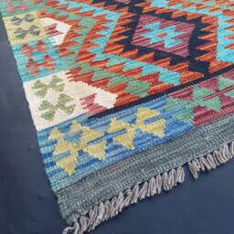 Classic Runner Rug, Handmade Artisan Afghan Turkish Aztec Natural Wool Kilim Rug 380x80 cm - thumbnail 2