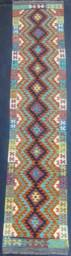 Classic Runner Rug, Handmade Artisan Afghan Turkish Aztec Natural Wool Kilim Rug 380x80 cm - thumbnail 1