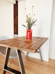 Reclaimed Wood Dining Table, Steel Legs, Rustic Industrial Kitchen Table