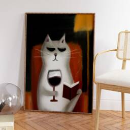 Cat Wine Funny Poster, Vintage Art Print, Drinking Feline Fine Animal Art, Wall Decor, Gift, A1/A2/A3/A4 - thumbnail 2