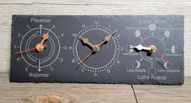 Spanish Laser Engraved Time, Tide & Moon Phase Slate Wall Clock 30cm X 12cm - image 1