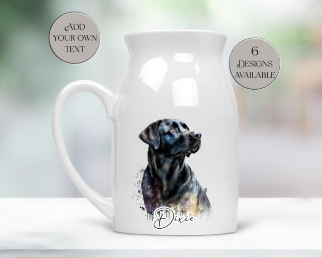 Personalised Watercolour Black Labrador Milk Jug/Flower Vase - Gift For Dog Lovers Homeware Pet Memorial Keepsake - image 1