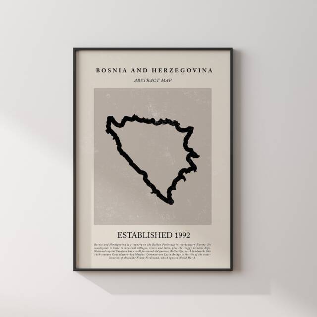 Bosnia & Herzegovina Map Vintage Abstract Wall Art Print Picasso + Matisse Inspired Travel Poster - image 1