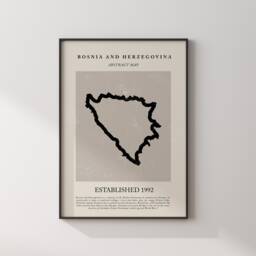 Bosnia & Herzegovina Map Vintage Abstract Wall Art Print Picasso + Matisse Inspired Travel Poster - thumbnail 1