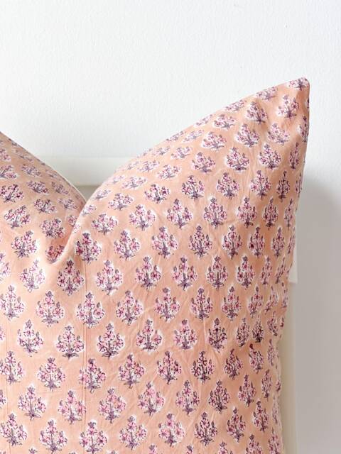 Indian Block Print Pillow Cover Floral Batik, Boho Farmhouse Decor - image 1