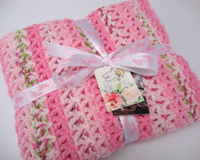 Crochet Baby Blanket Pink Blossom Acrylic Newborn Blanket - image 1