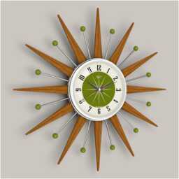 Avocado Green Starburst Wall Clock Mid-Century Modern Teak Wood Choice Of 4 Sizes - thumbnail 2