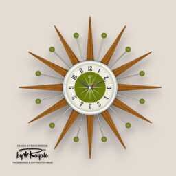 Avocado Green Starburst Wall Clock Mid-Century Modern Teak Wood Choice Of 4 Sizes - thumbnail 4