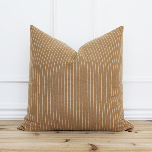 Pin Stripe Cognac Pillow Cover - Tan & White Fall Decorative Custom Carlton - image 1