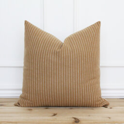 Pin Stripe Cognac Pillow Cover - Tan & White Fall Decorative Custom Carlton - thumbnail 1