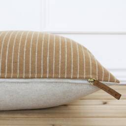 Pin Stripe Cognac Pillow Cover - Tan & White Fall Decorative Custom Carlton - thumbnail 2