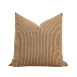 Pin Stripe Cognac Pillow Cover - Tan & White Fall Decorative Custom Carlton - thumbnail 3