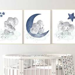 Elephant Nursery Prints Navy Mint Baby Room Wall Art - Set Of 3 - thumbnail 2