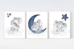 Elephant Nursery Prints Navy Mint Baby Room Wall Art - Set Of 3 - thumbnail 1