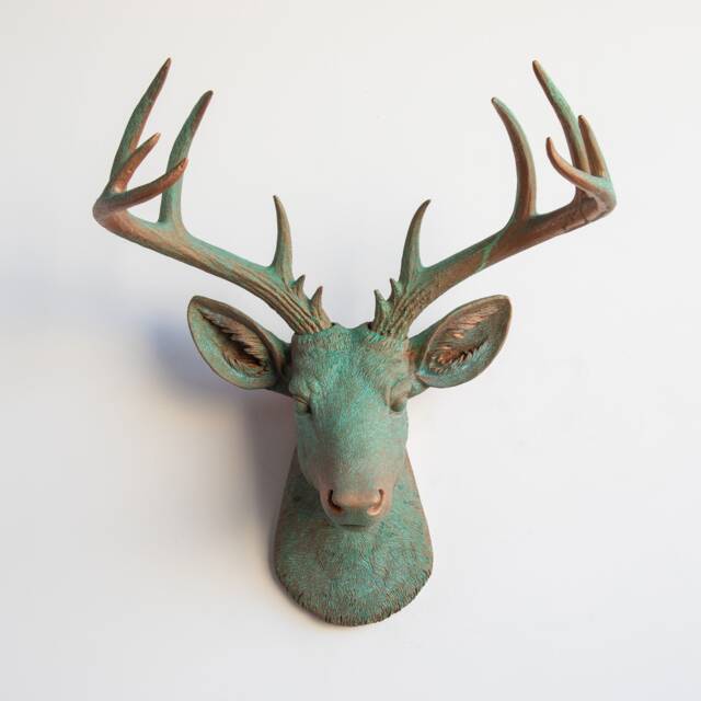 Faux Taxidermy Large Deer Head Wall Mount - Decor Copper Patina Nd7474 - image 1