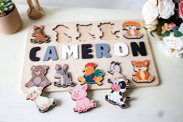 Personalized Name Puzzle Wooden Animal Montessori Toy - image 1