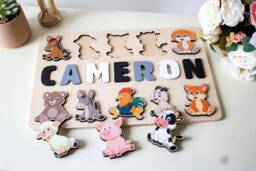 Personalized Name Puzzle Wooden Animal Montessori Toy