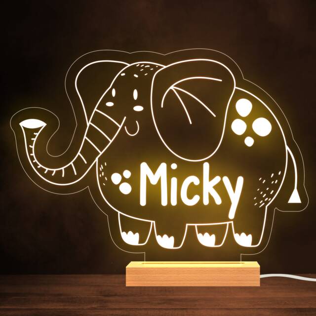 Kids Cute Elephant Jungle Animal Personalised Gift Warm White Lamp Night Light - image 1