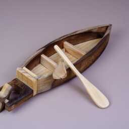 Wooden Boat Toy - Rustic Rowboat With Oars Figurine - thumbnail 2