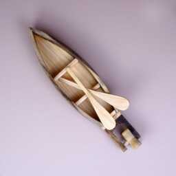 Wooden Boat Toy - Rustic Rowboat With Oars Figurine - thumbnail 3