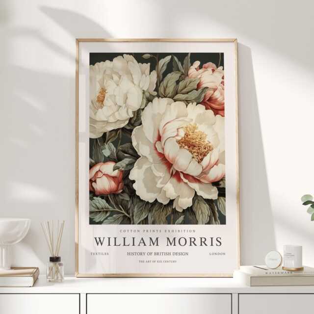 William Morris Print, Art, Exhibition Poster, Botanical Gifts, Peony Decor, Art Sage Green Wall - image 1