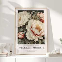William Morris Print, Art, Exhibition Poster, Botanical Gifts, Peony Decor, Art Sage Green Wall - thumbnail 1