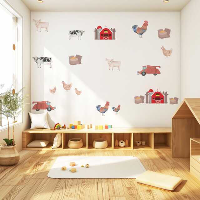 Farm Animal Wall Decals Nursery Stickers Barn Tractor Cow Pig Chicken Peel & Stick Decor Baby Room - image 1